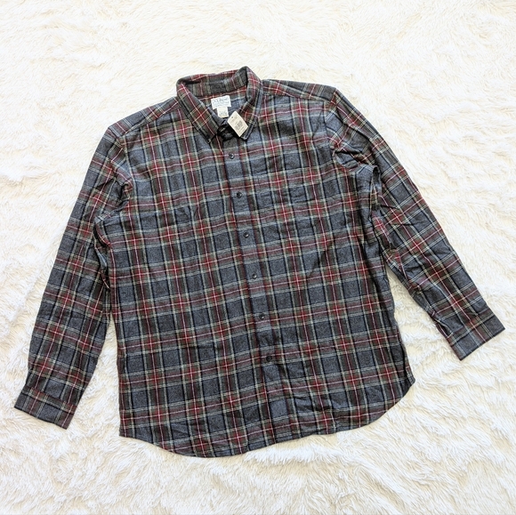 NWT L.L. Bean Grey Stewart Scotch Plaid Flannel Button Up Shirt Traditional Fit - Picture 2 of 7